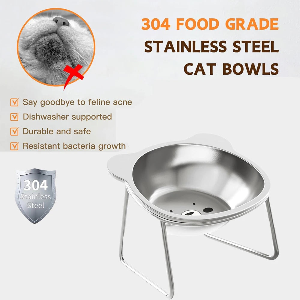 Stainless Steel Cat Bowls Raised Whisker Fatigue Relief Cat Plates Pet Water Dish Kitten Bowls Pet Bowls for Cats Food