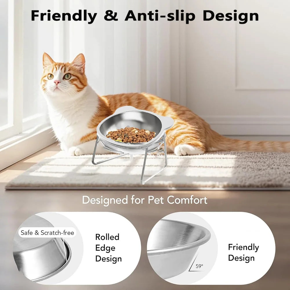 Stainless Steel Cat Bowls Raised Whisker Fatigue Relief Cat Plates Pet Water Dish Kitten Bowls Pet Bowls for Cats Food